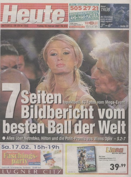 Titelseite Heute 16. Februar 2007